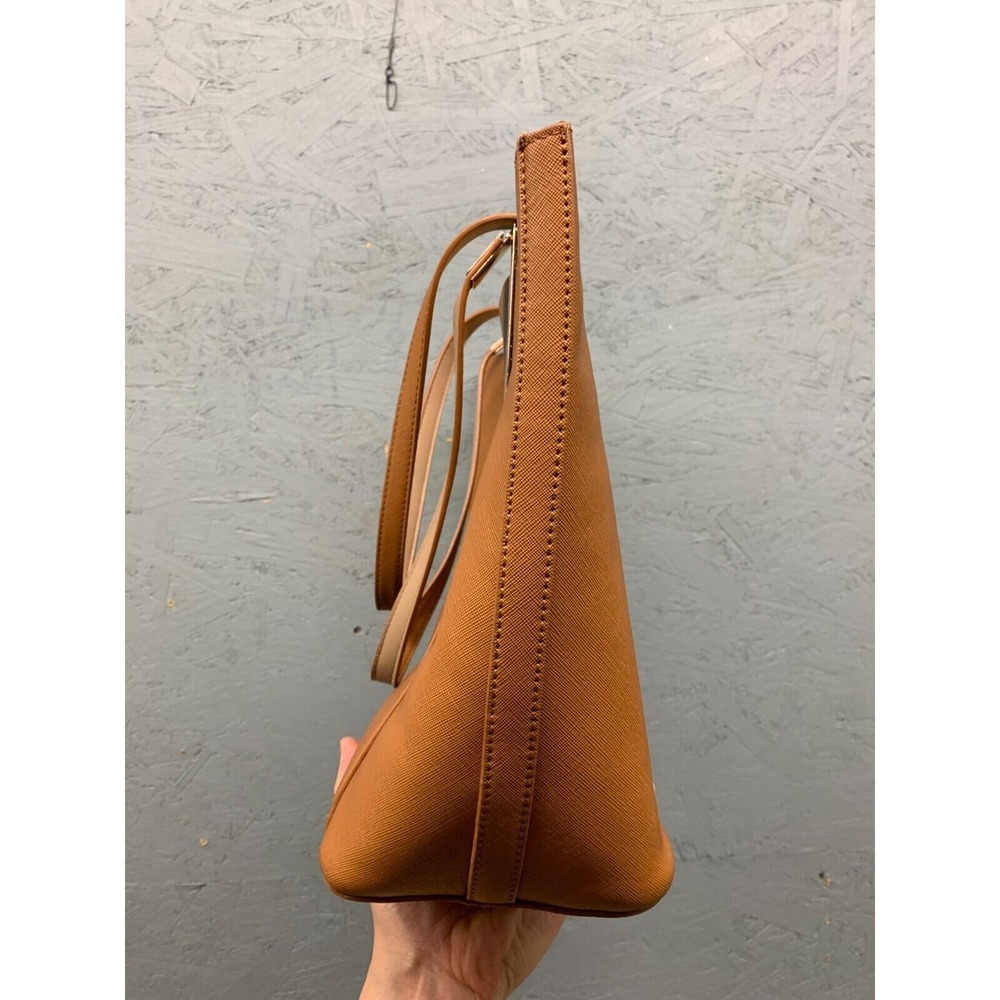 Miztique Tote Bag Brown Faux Leather Gold‎ Handle Accent Structured Shoulder - Picture 5 of 14